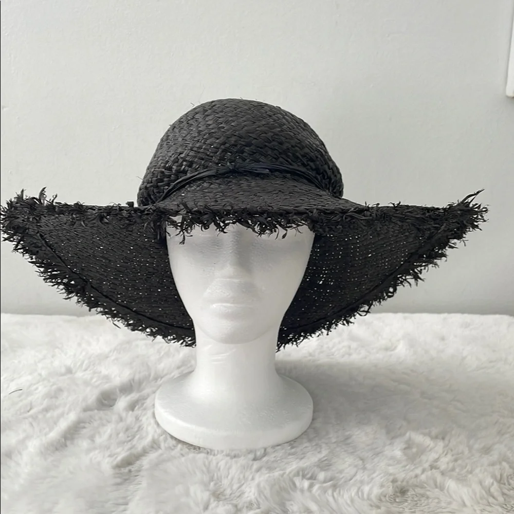 Vineyard vines  Black Raffia Straw Wide-Brimmed Hat + 100% SILK Scarf